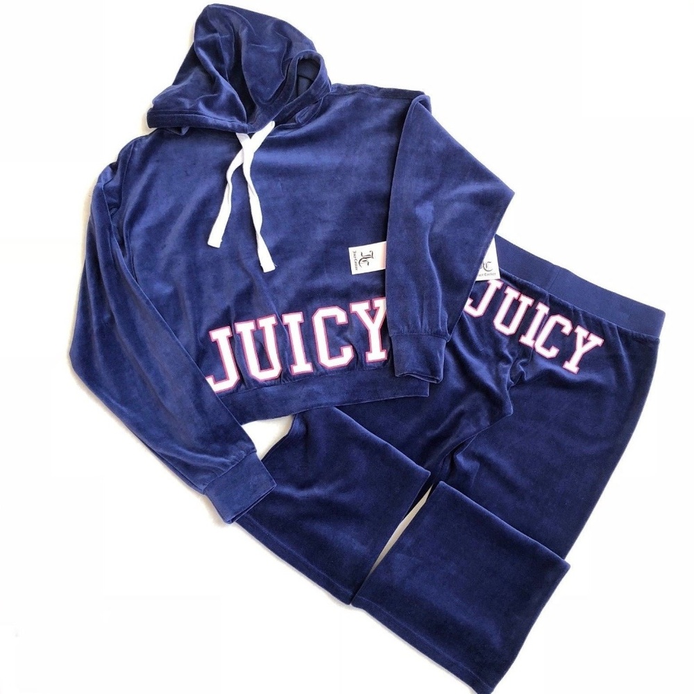 Juicy Couture Blue Cropped Hoodie Del Rey Pant Set